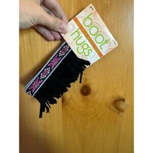 Boot Hugs by Bandals - Black Fringe with Pink Western Band - Adjustable Size